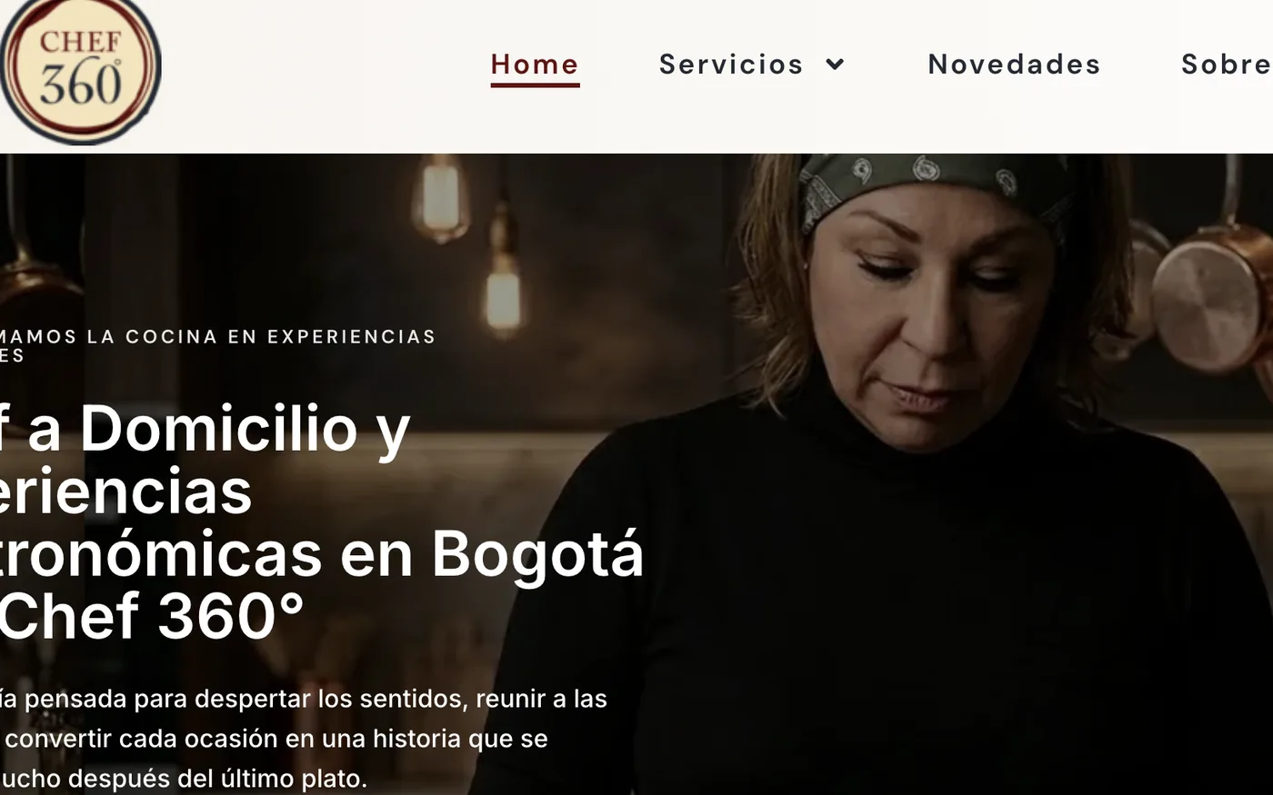 Sitio web de Chef 360 Grados Inicio del sitio de Chef 360 Grados Bogotá con servicio de chef a domicilio y experiencia gastronómica