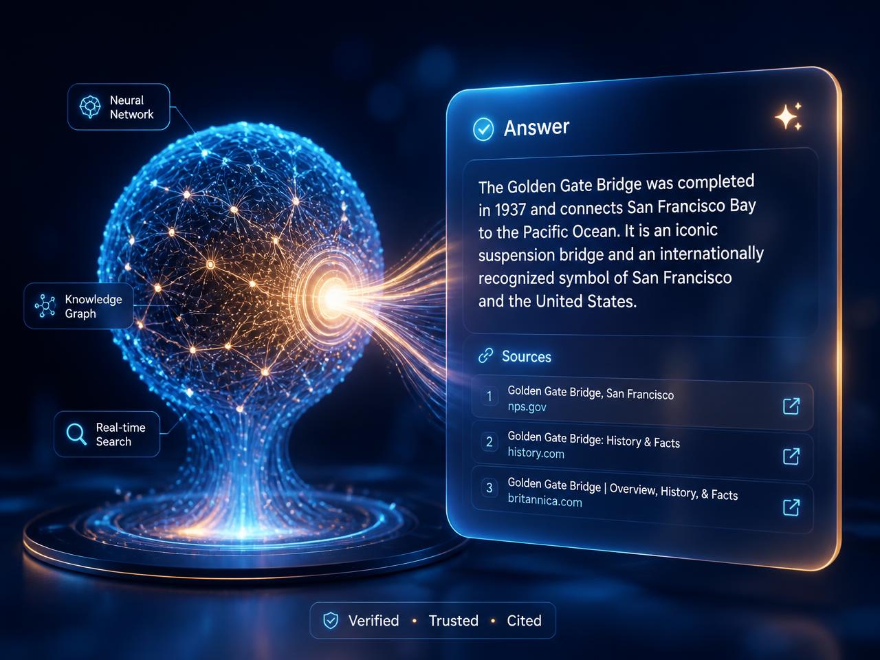 Consultoría GEO: optimización para buscadores con inteligencia artificial Motor generativo mostrando una respuesta con las fuentes citadas de una marca